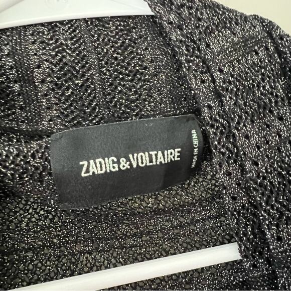 Zadig & Voltaire Metallic Black Longline Cardigan Sweater Thin Knit Large $298 - Picture 7 of 12